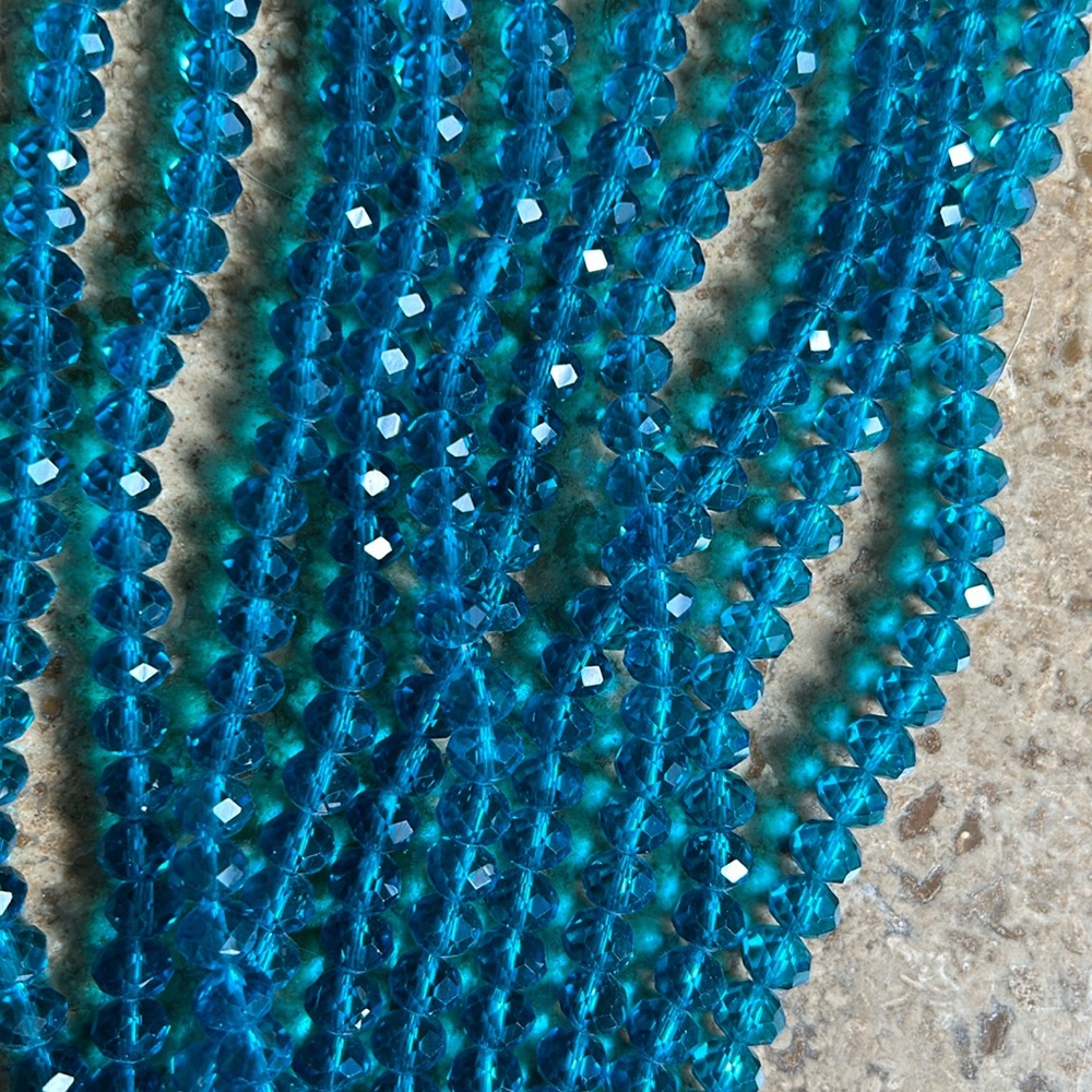 Faceted Glass Beads Rondelle Blue 8mmx6mm,